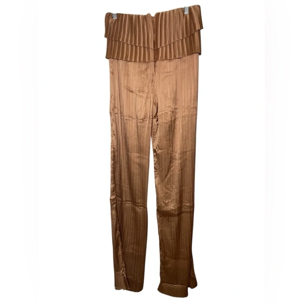 Andrea Iyamah Linea Toffee High Waist Pleated Wide Leg Pants Size Small - Picture 2 of 6